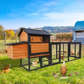 brown+black Wooden Chicken Coop, Large Outdoor Hen House with Run and Nesting Box Poultry Cage, Rabbit Hutch, Waterproof Anti-UV Panel for Backya