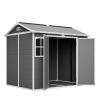 8x6FT Resin Outdoor Storage Shed with Floor Lockable Garden Shed with 2 Windows Ventilation & Sloped Roof Weather-Resistant for Garden Tools Lawn Equi