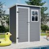 5x3FT Resin Outdoor Storage Shed with Floor Lockable Garden Shed with Window Sloped Roof Weather-Resistant Tool Shed for Garden Tools, Pet House and B