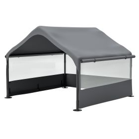 4\'x4\'x3\' Extra Large Outdoor Dog House Tent Breathable Outdoor Enclosure with 3-Sided Roll-Up Mesh Windows Ground Stakes Storage Bag for Dogs, Cats