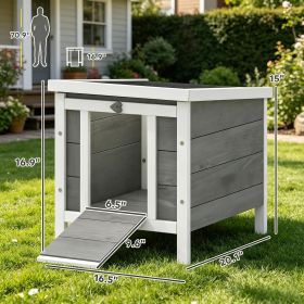 Small Wooden Rabbit Hutch Bunny Cage Guinea Pig Cage Duck House Dog House for Rabbits, Chickens, DucksG (Main Material: Wood, Main Color: Gray)