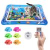 Cat Water Mat Interactive Sensory Play Mat with Floating Fish Toys LED Color Changing Light Thickened PVC for Indoor Cats Kittens Pet Enrichment
