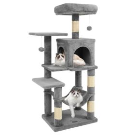 44" Multi-Level Cat Tree With Spacious Top Perch, 2-Door Condo & Hammock For Indoor Cats -Light Gray (Option: Defaulttitle)