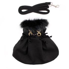 Wool Fur-Trimmed Dog Harness Coat (Color: Black, size: large)